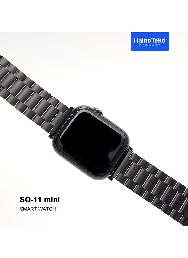 Haino Teko SQ11 Mini Smart Watch With Full Screen AMOLED Display Real Waterproof and 3 Pair Straps For Ladies and Gents Black