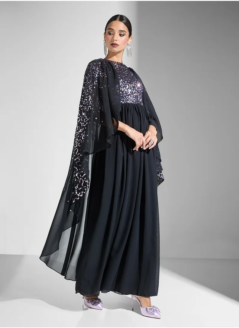 اميليا روز Embellished Maxi Dress With Cape