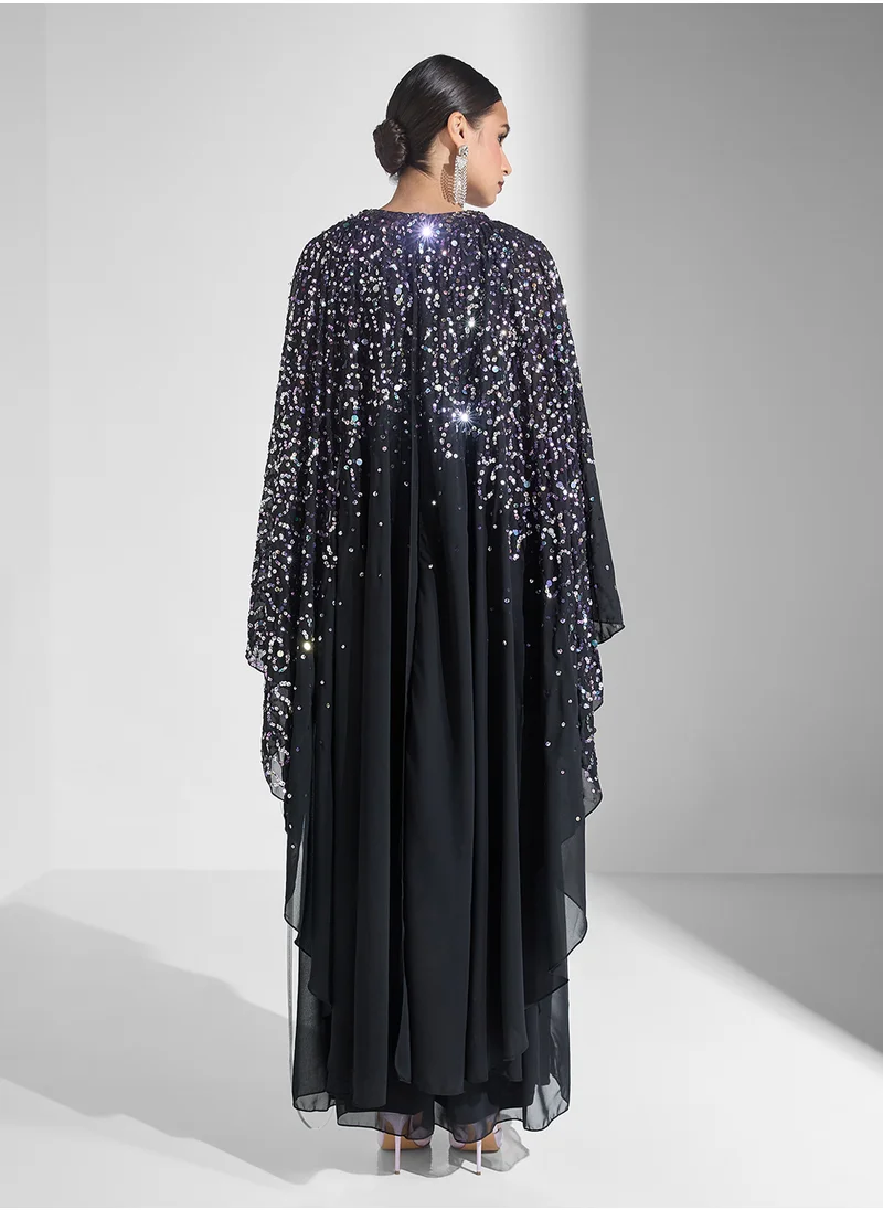 اميليا روز Embellished Maxi Dress With Cape