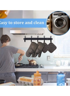 SYOSI 4pcs Oven Mitts and Pot Holders Kitchen Oven Glove High Heat Resistant 500°F Extra Long Oven Mitts and Potholder with Recycled Cotton Infill and Silicone Non-Slip Surface for Baking Cooking  - Image 3