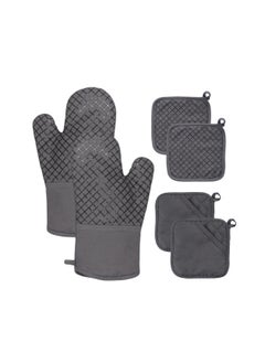 SYOSI 4pcs Oven Mitts and Pot Holders Kitchen Oven Glove High Heat Resistant 500°F Extra Long Oven Mitts and Potholder with Recycled Cotton Infill and Silicone Non-Slip Surface for Baking Cooking  - Image 1
