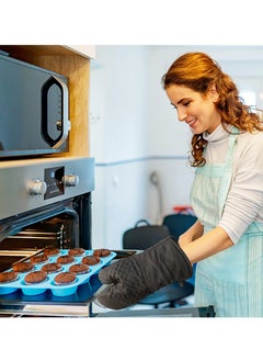 SYOSI 4pcs Oven Mitts and Pot Holders Kitchen Oven Glove High Heat Resistant 500°F Extra Long Oven Mitts and Potholder with Recycled Cotton Infill and Silicone Non-Slip Surface for Baking Cooking  - Image 2
