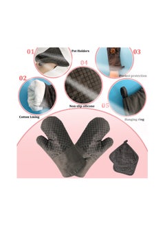 SYOSI 4pcs Oven Mitts and Pot Holders Kitchen Oven Glove High Heat Resistant 500°F Extra Long Oven Mitts and Potholder with Recycled Cotton Infill and Silicone Non-Slip Surface for Baking Cooking  - Image 4