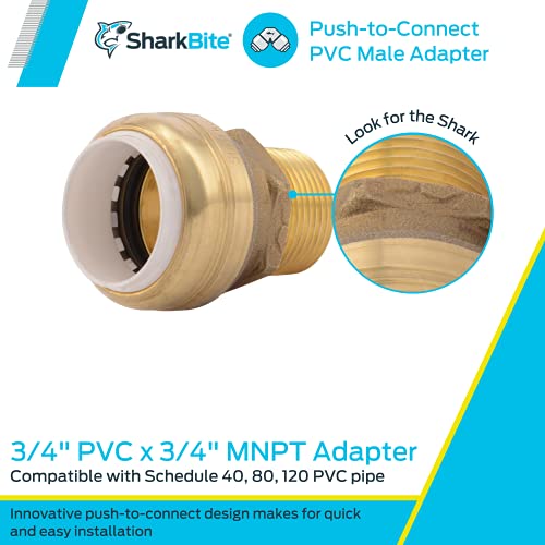 SharkBite 3/4 Inch PVC x 3/4 Inch MNPT Adapter, Push to Connect Brass Plumbing Fitting, PVC Pipe, UIP134A - Image 2