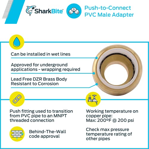 SharkBite 3/4 Inch PVC x 3/4 Inch MNPT Adapter, Push to Connect Brass Plumbing Fitting, PVC Pipe, UIP134A - Image 4