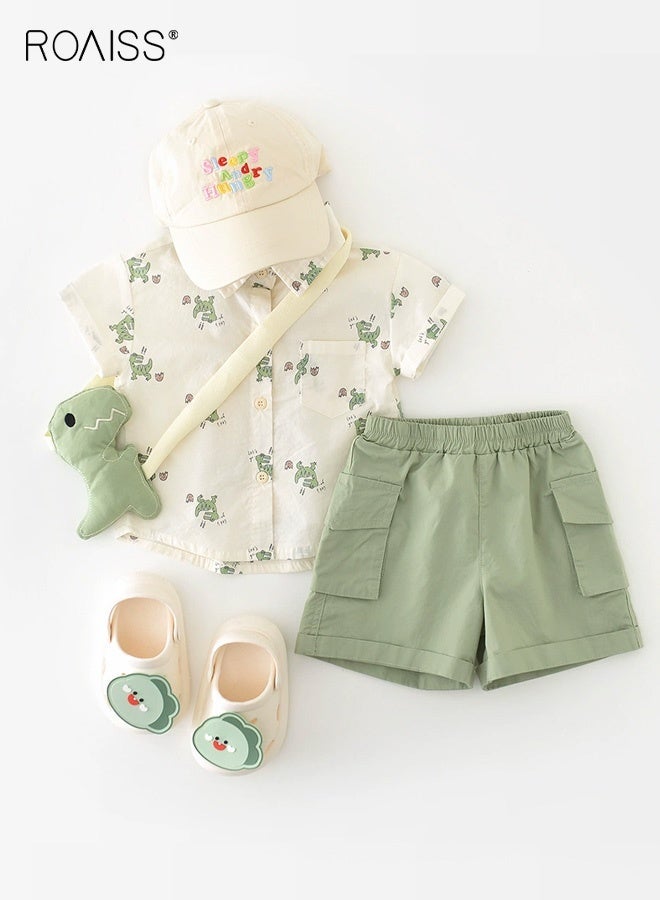 roaiss Boys 3PCS Outfit, Adorable Shirt and Shorts Set with Dinosaur Plush Toy, Summer Suit with Short Sleeve Top and Elastic Waist Short Pants, Perfect for Daily Wear or Various Occasions - Image 2
