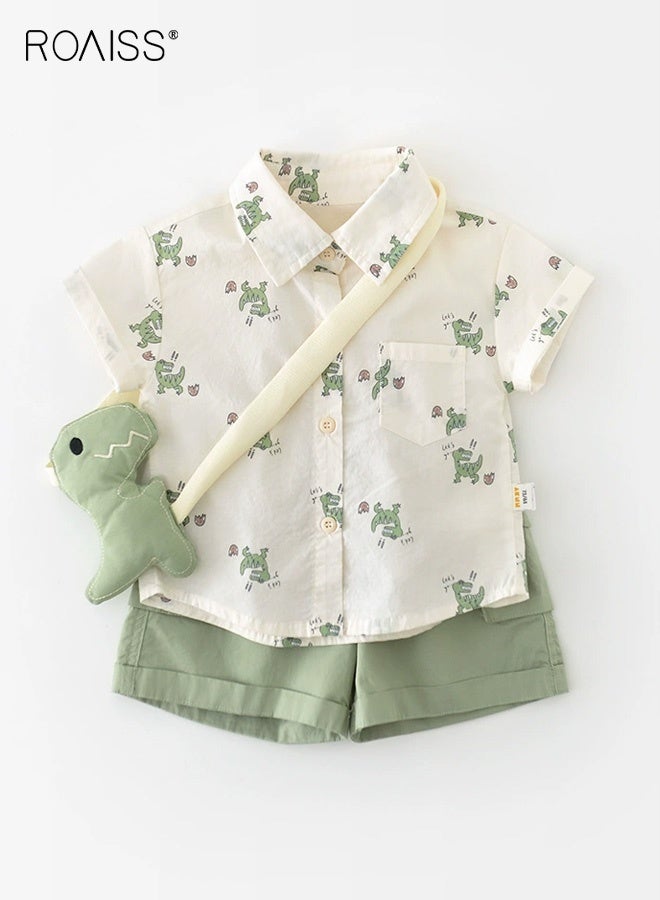 roaiss Boys 3PCS Outfit, Adorable Shirt and Shorts Set with Dinosaur Plush Toy, Summer Suit with Short Sleeve Top and Elastic Waist Short Pants, Perfect for Daily Wear or Various Occasions - Image 1