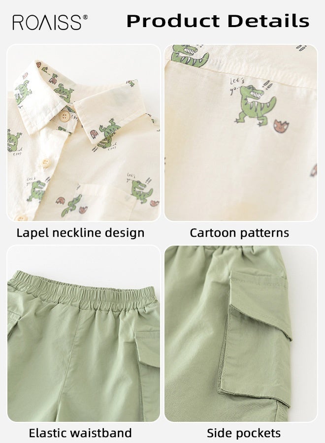 roaiss Boys 3PCS Outfit, Adorable Shirt and Shorts Set with Dinosaur Plush Toy, Summer Suit with Short Sleeve Top and Elastic Waist Short Pants, Perfect for Daily Wear or Various Occasions - Image 3