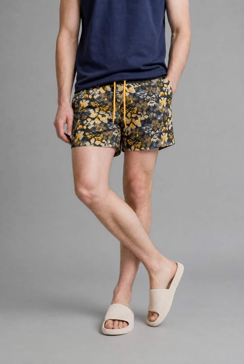 Defacto  Floral Print Yellow Long Swim Shorts for Men | Best Price UAE