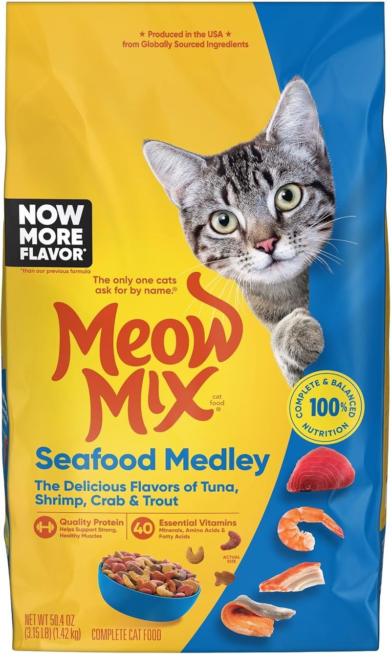 Meow Mix Seafood Medley Dry Cat Food, 1.42 kg - Tasty & Balanced Nutrition for Cats - Image 1