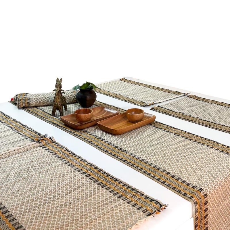Grass Handcrafted Heat Resistant Dinner Placemats for Dining Table Eco Friendly Tableware Sustainably Handwoven from Natural Grass Rectangle 4 PLACEMATS and 1 Table Runner Beige