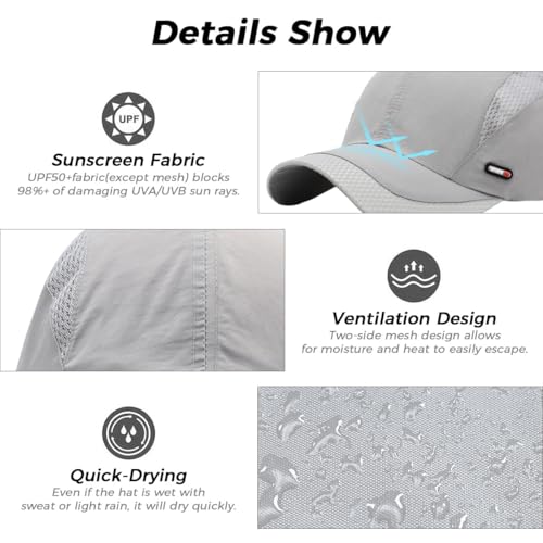 GUSTAVE® Caps for Men Original Breathable Cotton Adjustable Sun Protection Sport Cap for Men & Women for Golf, Cycling, Running, Gym & Outdoor Activities (22.1-24.4 Inch, Grey) - Image 3