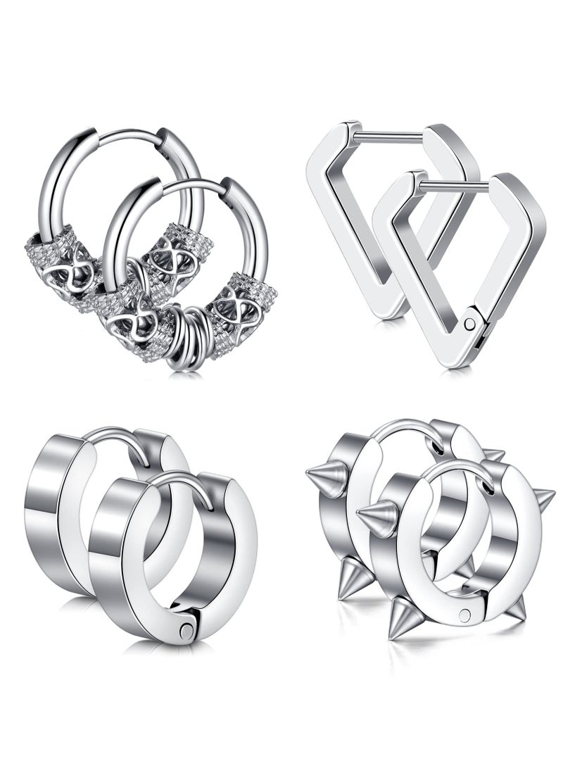 KASTWAVE 4 Pairs Earrings for Men, Stainless Steel Earrings Kit for Men and Women Fashion Piercing Jewelry Dangle Hoop Earrings Set - Image 1