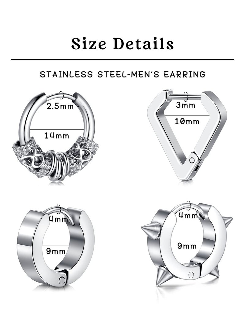 KASTWAVE 4 Pairs Earrings for Men, Stainless Steel Earrings Kit for Men and Women Fashion Piercing Jewelry Dangle Hoop Earrings Set - Image 2
