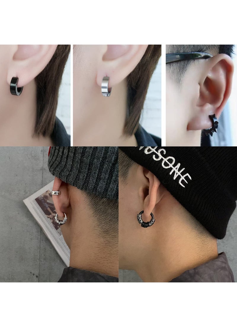 KASTWAVE 4 Pairs Earrings for Men, Stainless Steel Earrings Kit for Men and Women Fashion Piercing Jewelry Dangle Hoop Earrings Set - Image 5