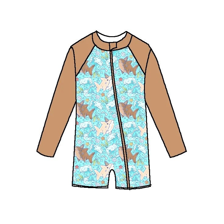 Bluejw Baby  Summer Floral Print Long Sleeve Zipper Swimsuit Toddler Swimwear Kids Children Swim Clothes Bathing Suit - Image 1