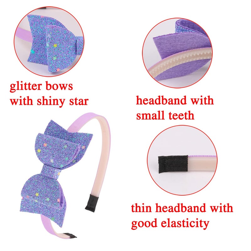 XIMA Bows Headbands For Girls,Kids Headbands 3.5 inch Sequin Glitter Hairband With Bow Little Girls Hair Bands,Pack of 10 - Image 3