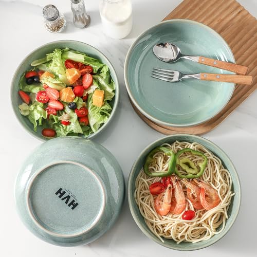 HVH 8.5 inch Large Pasta Bowls Set of 4, 46oz Big Salad Bowl Set of 4, Shallow Bowls, Dinner Bowls Set, Ceramic Bowls Set Microwave and Dishwasher Safe, Smooth glaze (Turquoise) - Image 2