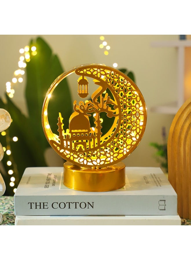 Golden Iron LED Decorative Moon Lamp with Islamic Castle Design - Image 1