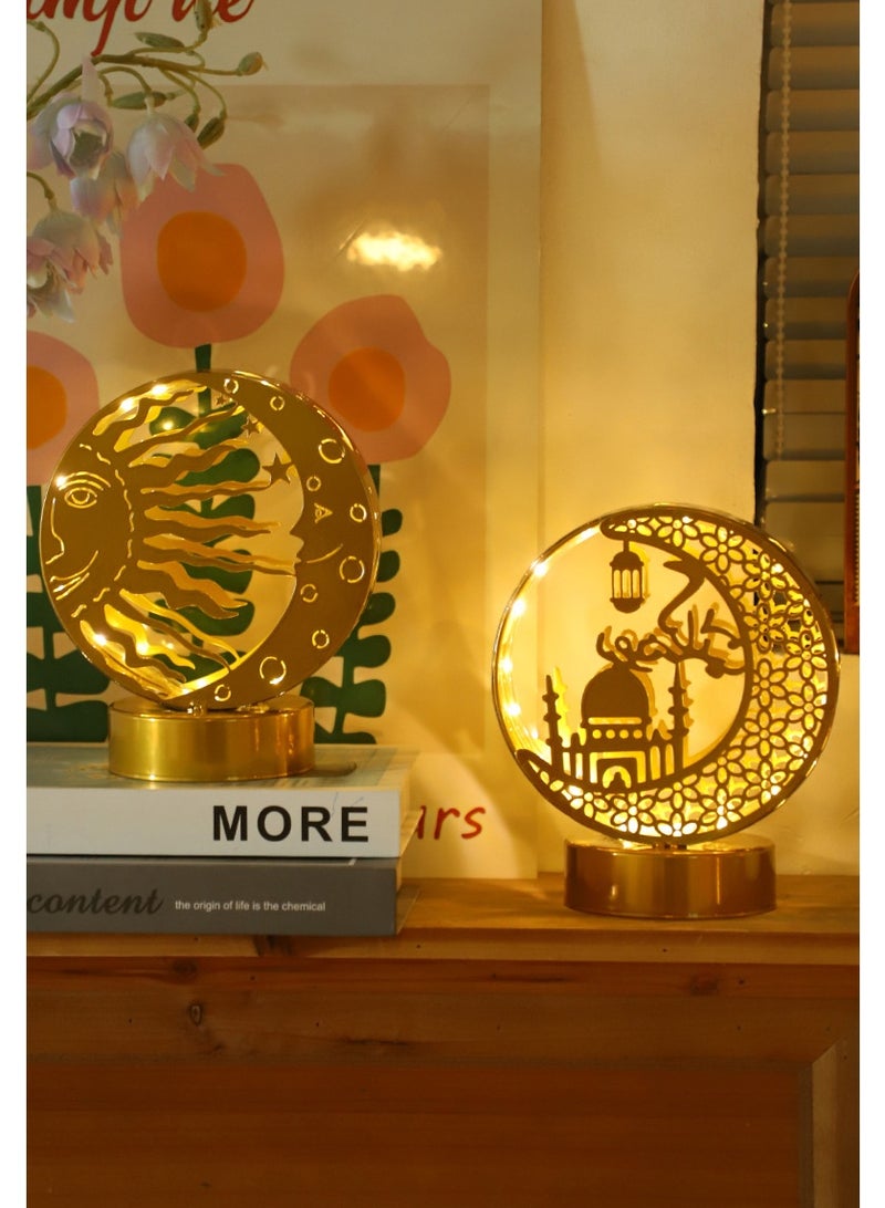 Golden Iron LED Decorative Moon Lamp with Islamic Castle Design - Image 2