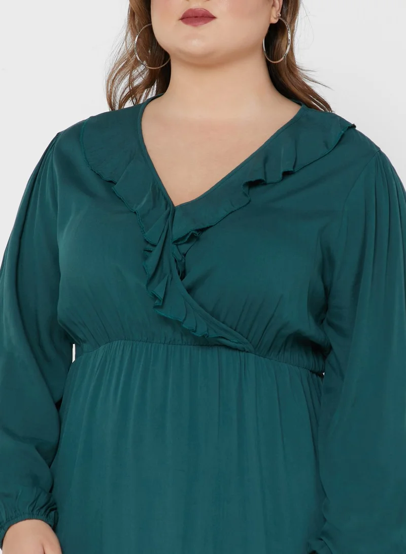 Ella Plus Ruffled Emerald Midi Dress