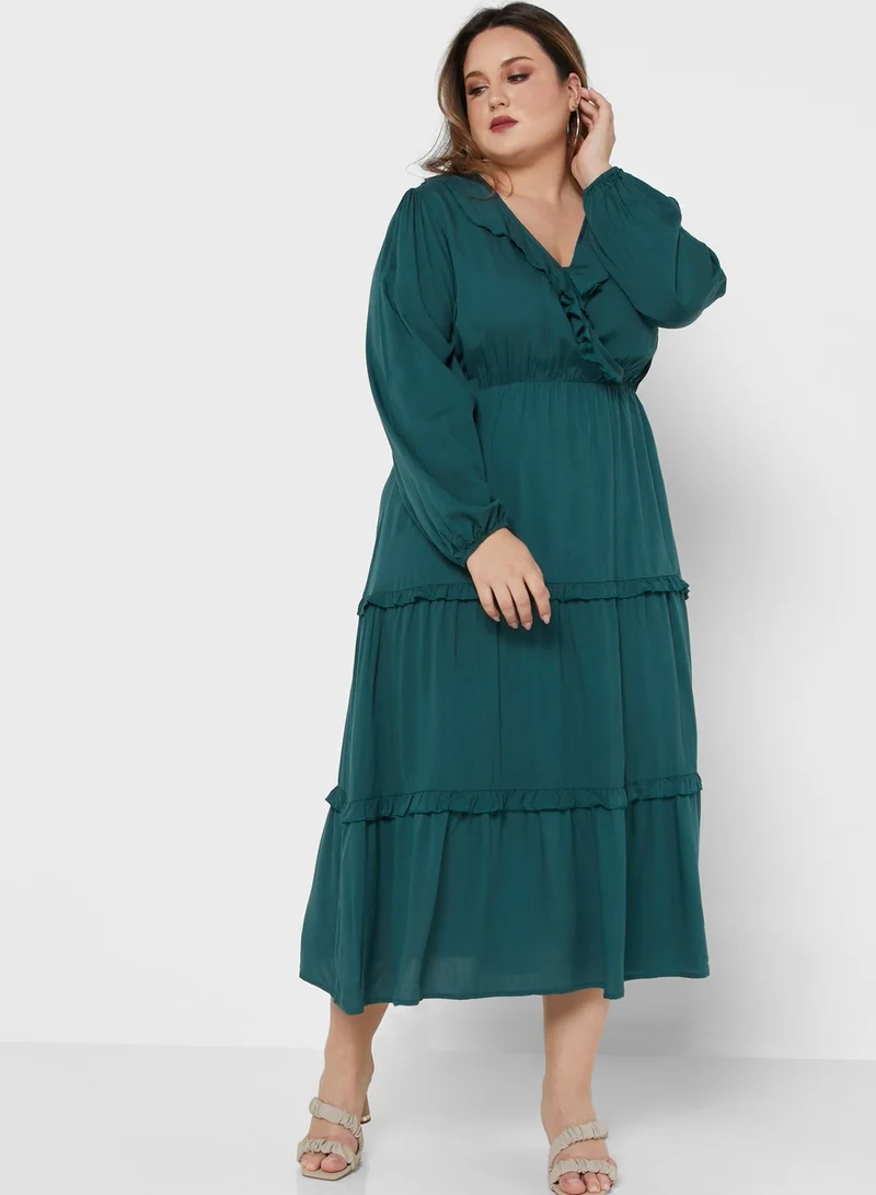 Ella Plus Ruffled Emerald Midi Dress