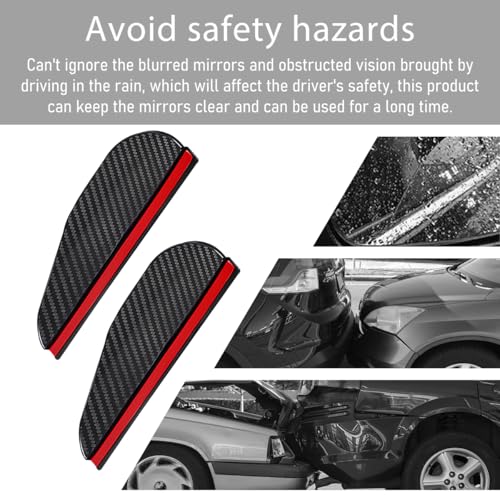Wevdn 2 PCS Mirror Rain Visor Eyebrow, Waterproof PVC Auto Exterior Rear View Mirror Rain Visor Guard, Rainproof Side Mirror Rain Visor Eyebrow Cover for SUV Truck, Car Accessories (Carbon Fiber) - Image 3