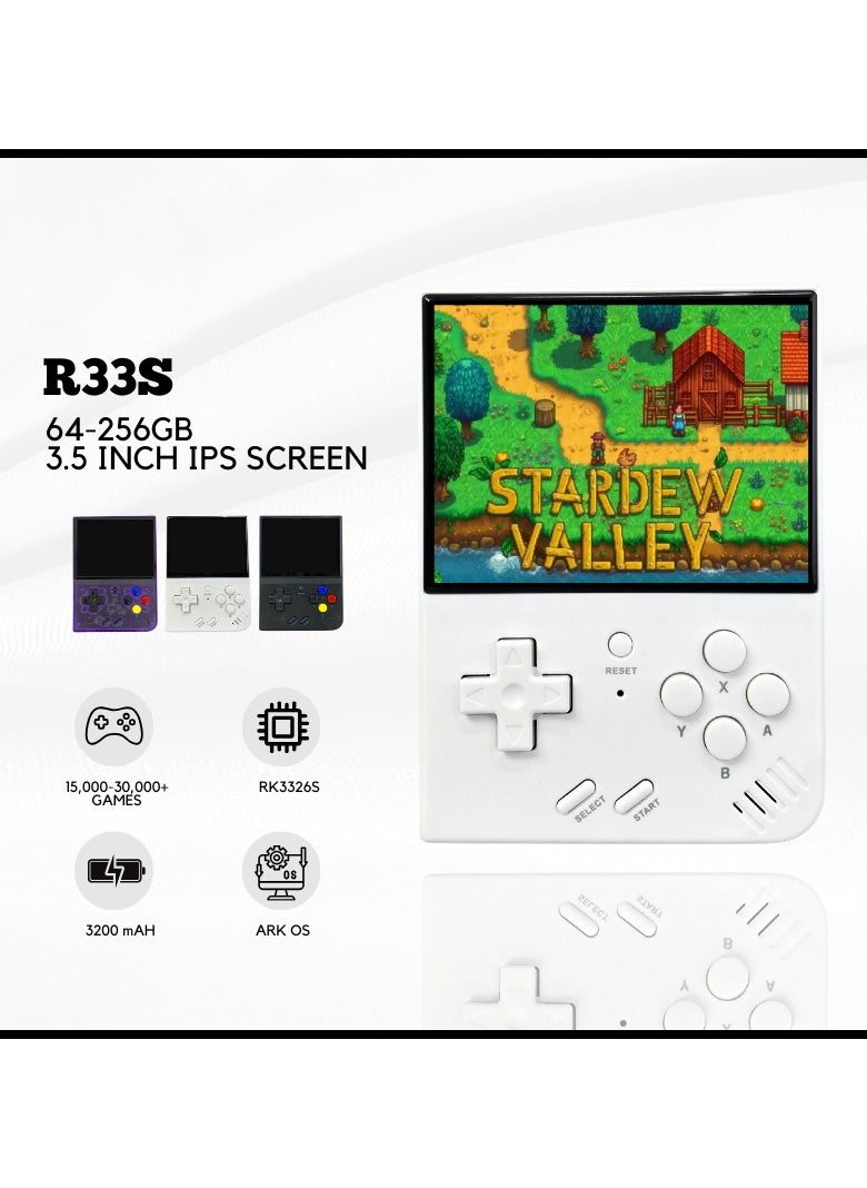 Generic - GAME CONSOLE R33S Handheld Retro Gaming Console Linux System with 128G TF Card, Preloaded with 15000+ Games, Retro Video Game Console 3.5-inch IPS Screen (White 128G) - Image 1