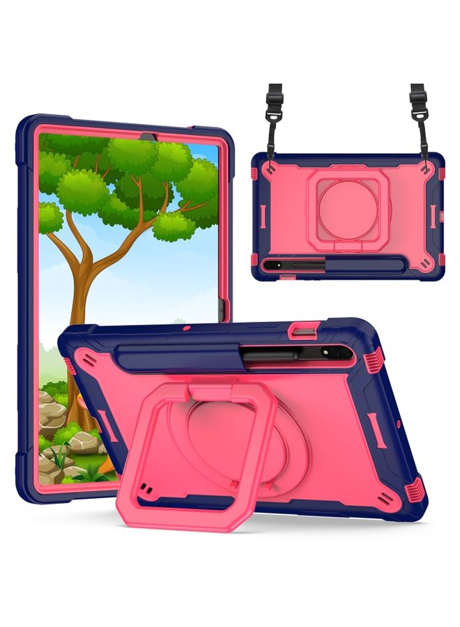 HuHa Case Cover For Samsung Galaxy Tab S7 / S8 Silicone + PC Bracelet Holder Tablet Case Navy Blue + Rose Red 