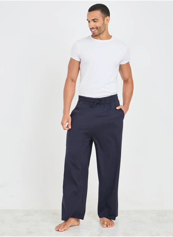 Styli Pocket Detail Wide Leg Pyjama with Drawstring Waistband