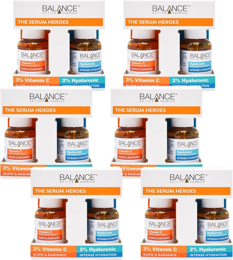 Balance Active Formula Multipack of 6 x The Serum Heroes Duo Vitamin C Brightening Serum Hyaluronic Deep Moisture Serum Armed with Active Ingredients to Glow and Hydrate Vegan Cruelty Free