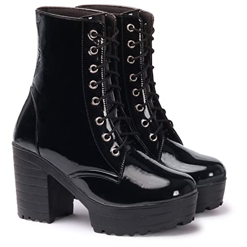 STRASSE PARIS Stylish preppy style boots for women, Lace-up Fashion boots with thick high-heeled boots and solid color design - Image 1