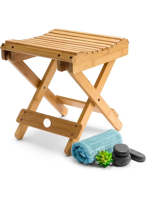 Folding Stool Natural Bamboo Chair Stool for Shaving Foot Rest Shower Picnic Fishing