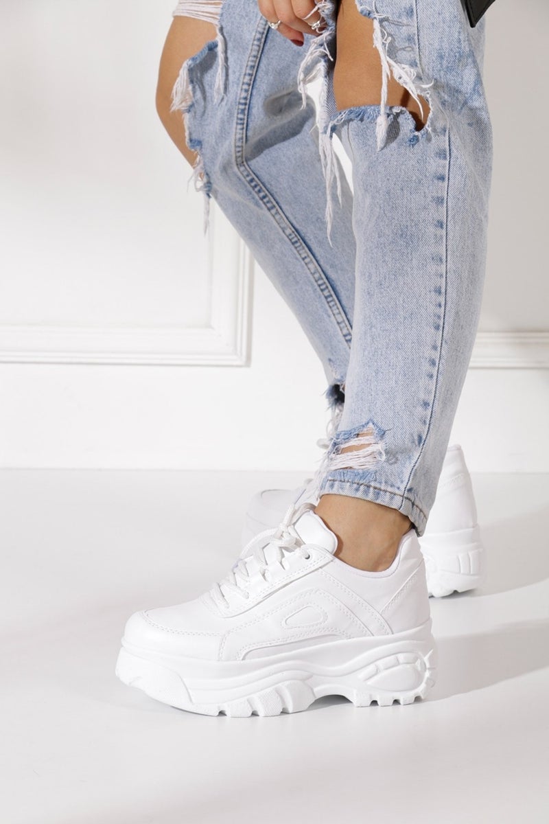 İmershoes حذاء رياضي نسائي يومي بكعب مرتفع 6 سم - أسود - أبيض - بيج - جلد لامع - جلد سويدي 001  - Image 1