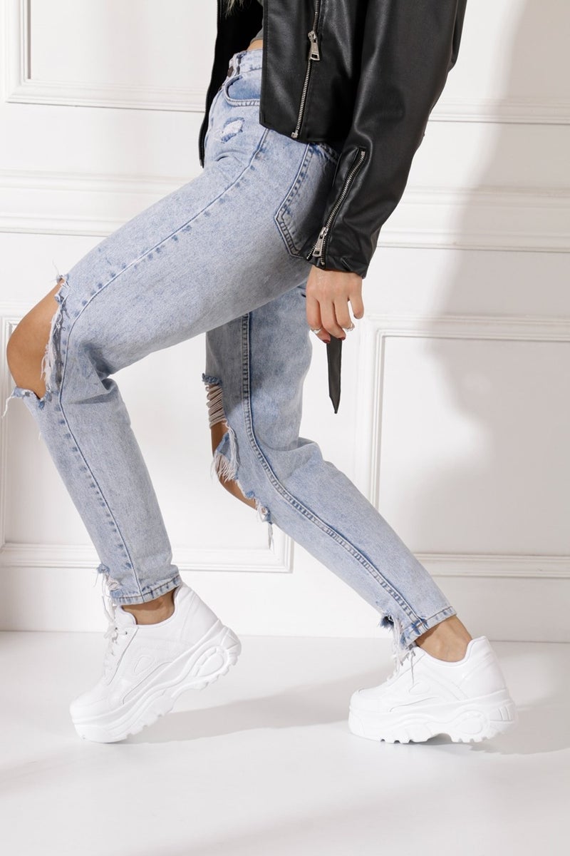 İmershoes حذاء رياضي نسائي يومي بكعب مرتفع 6 سم - أسود - أبيض - بيج - جلد لامع - جلد سويدي 001  - Image 3