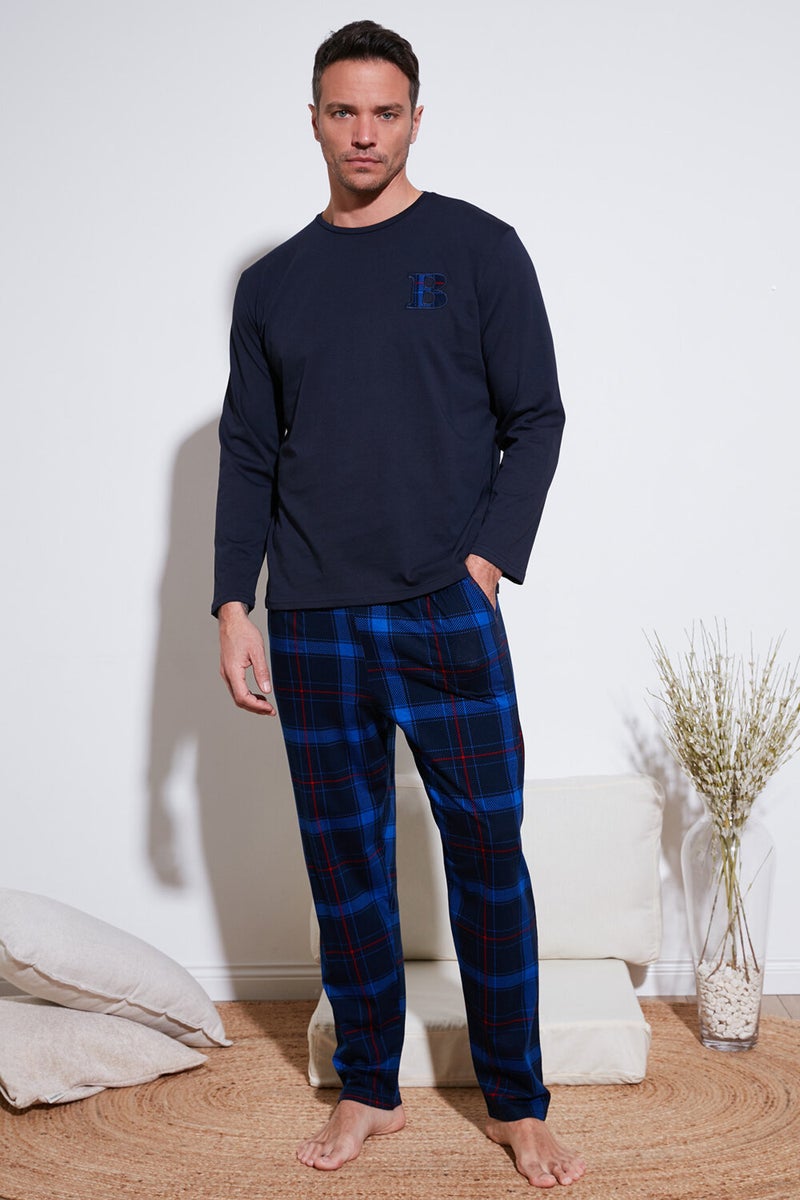 Buratti Cotton Regular Fit Long Sleeve Men's Pajama Set with Elastic Waist 6572007  - Image 1