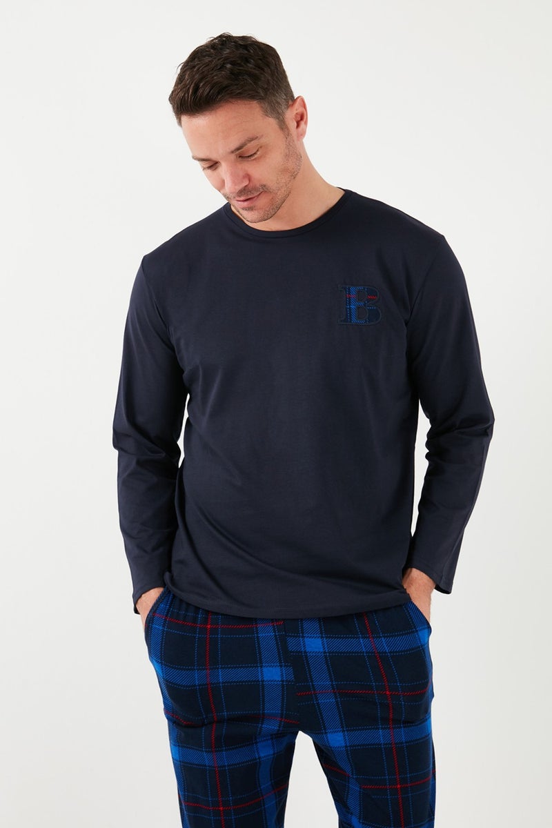 Buratti Cotton Regular Fit Long Sleeve Men's Pajama Set with Elastic Waist 6572007  - Image 3