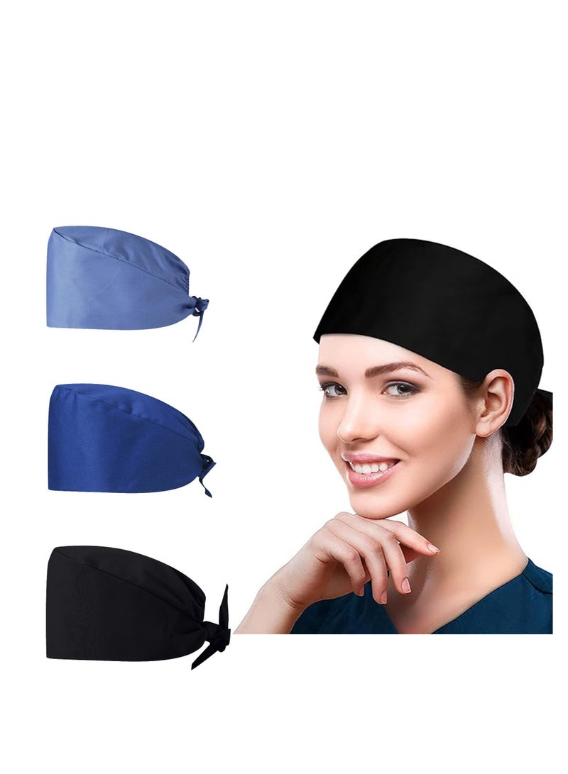 عبوة من 3 قبعات جراحية للذكور والإناث قبعة قطنية للتمريض مع أزرار وحزام عرق قابل للتعديل - Image 1