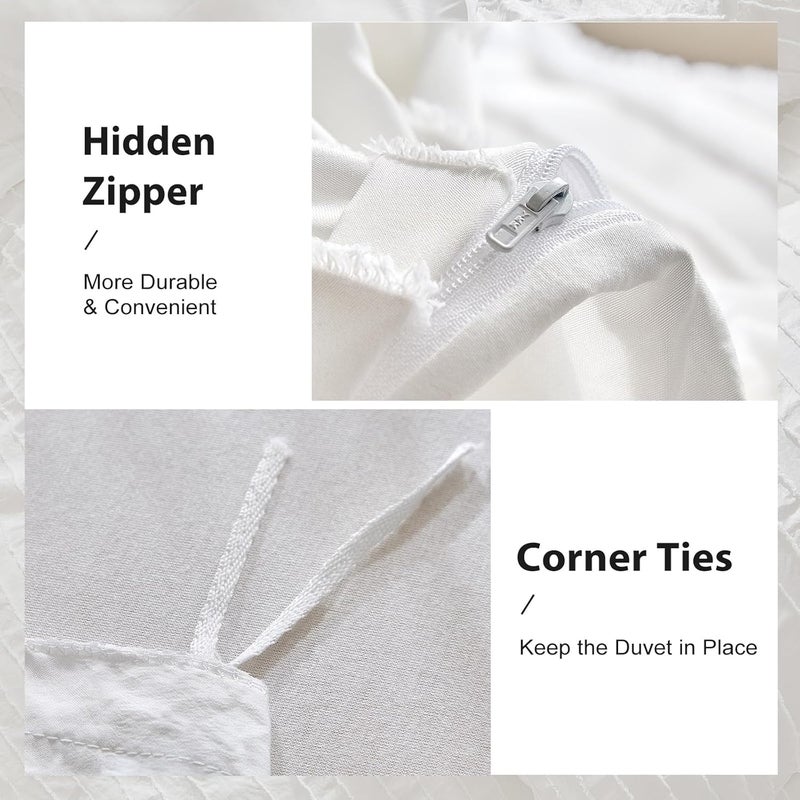 WARMDERN White Boho Duvet Cover Set King Size, Striped Textured Duvet Cover Tufted Bedding Set, 3 Pcs Ultra Soft Washed Microfiber Duvet Cover with Zipper Closure (King, White) - Image 5