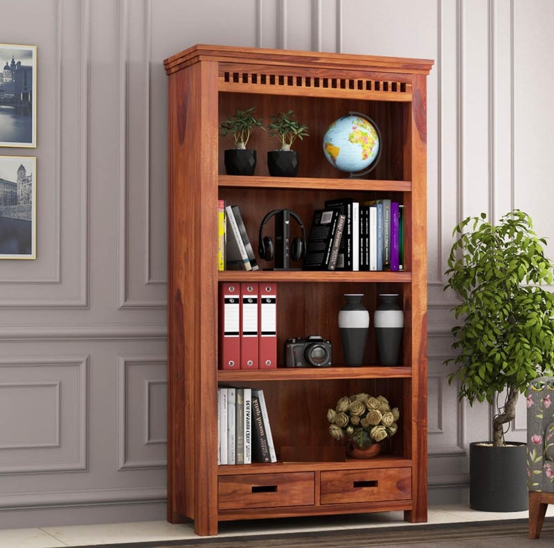 CRAFT D ARTS Solid sheesham Wood Book Shelf with Racks Storage| Library Bookshelf | Wooden Book Cabinet Office & Home Living Room| Bookcases Furniture (Honey A) - Image 1