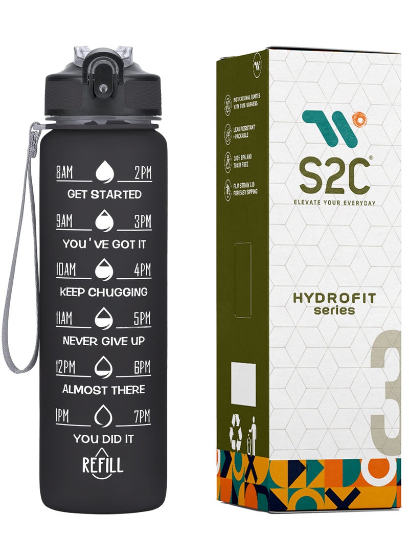 S2C Water Bottle 1L Tritan Plastic Water Bottle With Time Markers, Leak Proof Water Bottle For Kids, School Water Bottles - Image 1