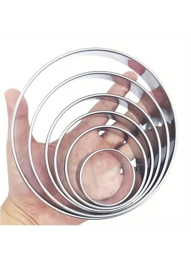 6pcs Stainless Steel Cookie Cutter Set Versatile Round Cutters For Baking Donuts Biscuits And Sandwiches Durable Easy To Clean - Image 1