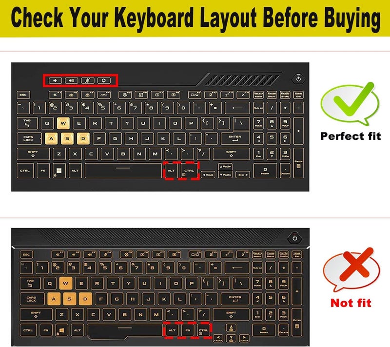 OJOS Keyboard Cover for 2022 ASUS TUF Gaming F15 FX507ZM FX507ZM-ES74 / TUF Dash 15 FX517ZM FX517ZM-AS73/ A15 2022, 2022 17.3 A17 FA707/ F17 FX707 Gaming Laptop-Black - Image 2