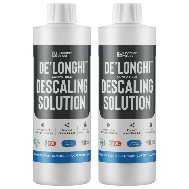 Essential Values Descaling Solution Compatible with De Longhi - Coffee Descaler - Coffee Maker Cleaner - Kettle, Espresso Machine Cleaning - 12 Month Supply 2-Pack - Image 1
