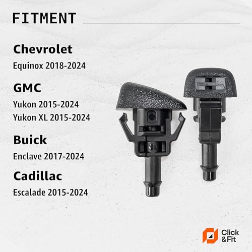 Click&Fit Windshield Washer Nozzles compatible with 2015-2024 Chevrolet Equinox, GMC Yukon, Cadillac Escalade, Buick Enclave – Wiper water jet sprayers replaces 95429754, 23181646, 2-pcs, 2-Outlets - Image 2