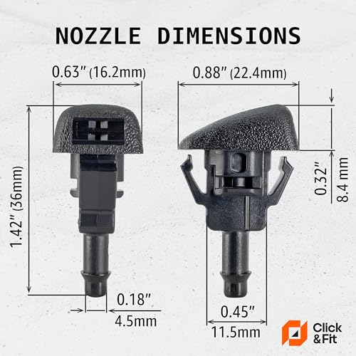 Click&Fit Windshield Washer Nozzles compatible with 2015-2024 Chevrolet Equinox, GMC Yukon, Cadillac Escalade, Buick Enclave – Wiper water jet sprayers replaces 95429754, 23181646, 2-pcs, 2-Outlets - Image 4
