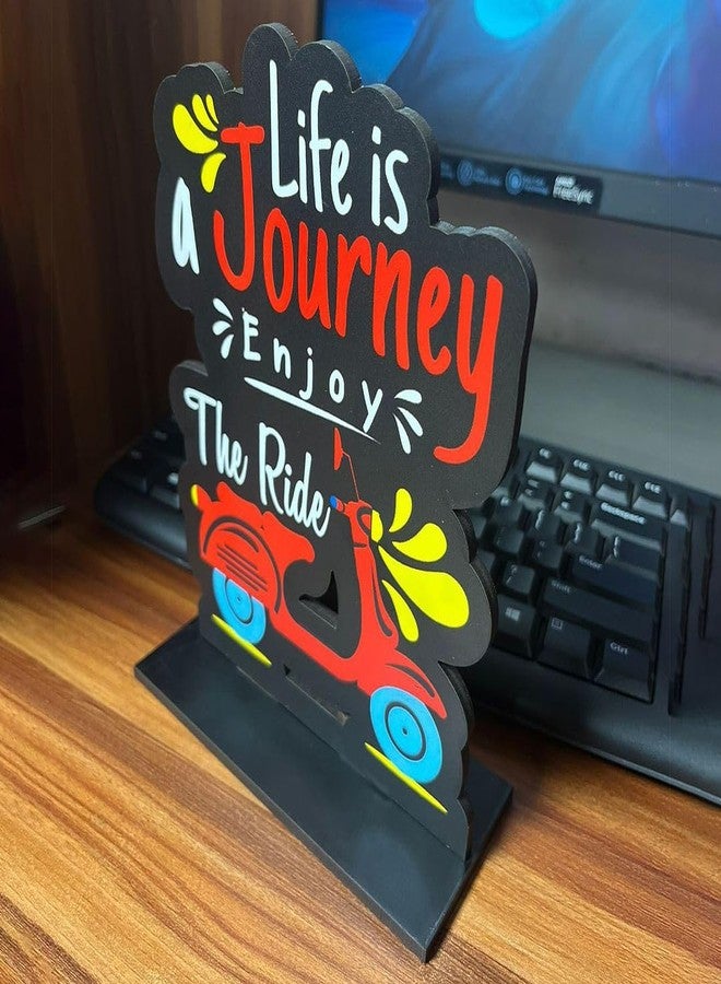 CVANU Wooden Positive Quote Life is a Journey Enjoy The Ride Idols & Figurine Table Decor Item| Modern Art Showpiece for Office Desk| Study| Book Shelf| Home Decoration and Gift (5.8inchX7.6inch)_S155 - Image 2
