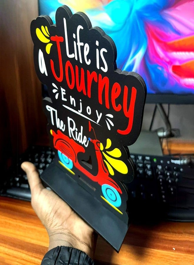 CVANU Wooden Positive Quote Life is a Journey Enjoy The Ride Idols & Figurine Table Decor Item| Modern Art Showpiece for Office Desk| Study| Book Shelf| Home Decoration and Gift (5.8inchX7.6inch)_S155 - Image 4