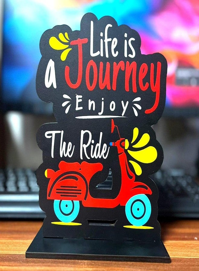 CVANU Wooden Positive Quote Life is a Journey Enjoy The Ride Idols & Figurine Table Decor Item| Modern Art Showpiece for Office Desk| Study| Book Shelf| Home Decoration and Gift (5.8inchX7.6inch)_S155 - Image 1