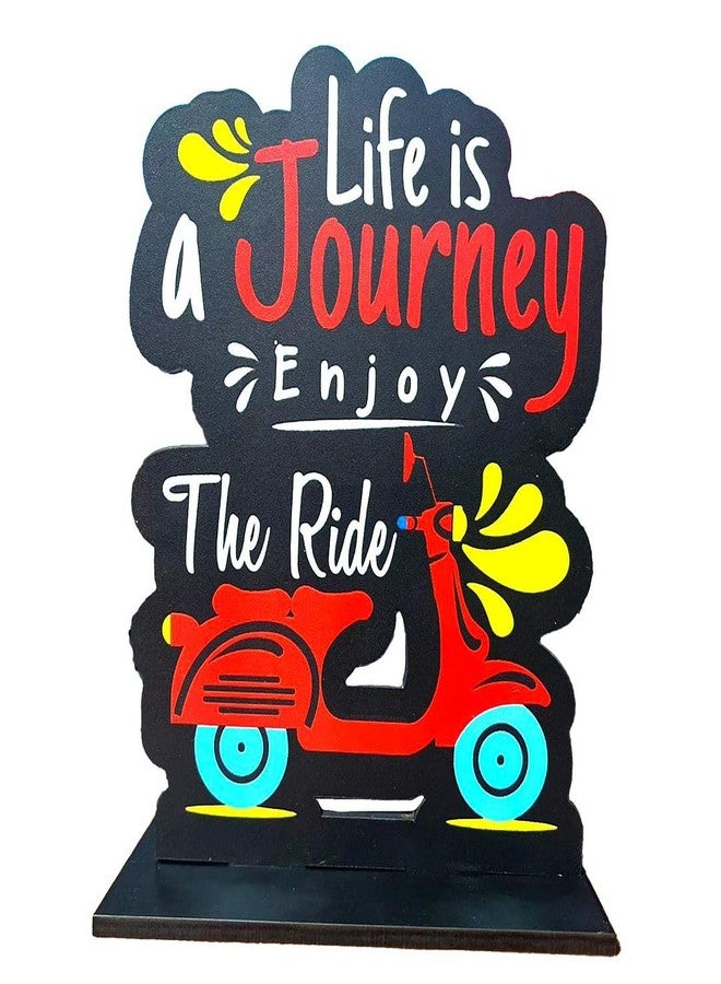 CVANU Wooden Positive Quote Life is a Journey Enjoy The Ride Idols & Figurine Table Decor Item| Modern Art Showpiece for Office Desk| Study| Book Shelf| Home Decoration and Gift (5.8inchX7.6inch)_S155 - Image 3